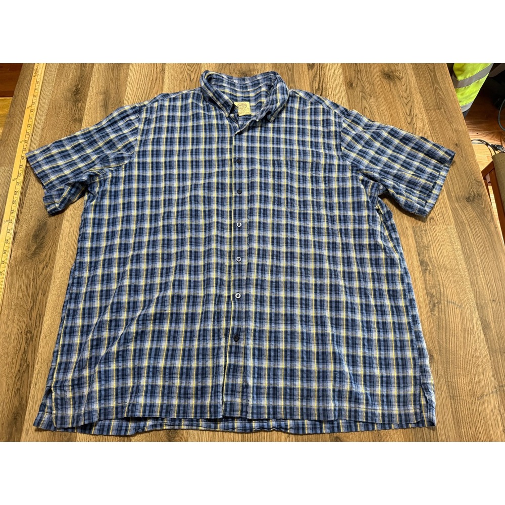 NorthCrest Button Up Shirt Mens XXXLT Blue Plaid Adult Short Sleeve Cotton
